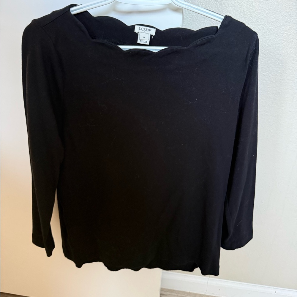 J. Crew Black Scallop Neck Long Sleeve Tee